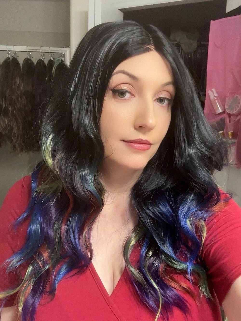 Chasing Rainbow Long Wavy Wig with Rainbow-Blend Ends Chelsey Smith Crowns